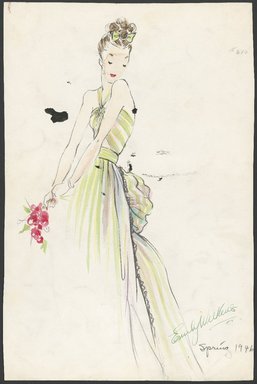 <em>"Fashion and Costume Sketch Collection. Emily Wilkens sketch 041-03, Spring 1946."</em>, 1946. Printed material. Brooklyn Museum. (SC01.1_box041_Wilkens_sketch03_SL1.jpg