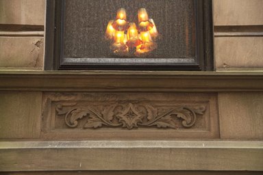 <em>"Ortner Home, 272 Berkeley Place, Brooklyn, NY. Exterior detail: Neo-Grec carved brownstone panel."</em>, 2012. Born digital. Brooklyn Museum, CHART_2013. (Photo: Brooklyn Museum, SC05_Ortner_Home_272_Berkeley_Place_20120807_DIG_16_Cat_Guzman_photo.jpg