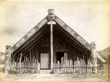 <em>"Maori meeting house."</em>, 1883. Bw photographic print, 5 x 7 in (13 x 16 cm). Brooklyn Museum. (Photo: Brooklyn Museum, TR680_N42_Maori_TL1986.450.27_SL4.jpg