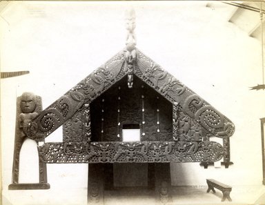 <em>"Carved facade of Maori storehouse."</em>, 1883. Bw photographic print, 5 x 7 in (13 x 16 cm). Brooklyn Museum. (Photo: Brooklyn Museum, TR680_N42_Maori_TL1986.450.38_SL4.jpg