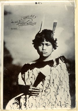 <em>"Son of a Maori chief. He Momo Rangatira. Denton."</em>, 1883. Bw photographic print, 5 x 7 in (13 x 16 cm). Brooklyn Museum. (Photo: Brooklyn Museum, TR680_N42_Maori_TL1986.450.42_SL4.jpg