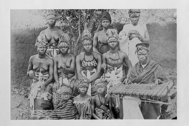 <em>"1./#14. Young female dancers and balafon player."</em>. b/w negative, 4x5in. Brooklyn Museum. (TR680_Si1_Mende_dancers_with_Balafon_bw.jpg