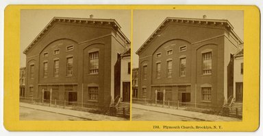 <em>"Plymouth Church"</em>. Stereocard, 7 x 3.5in (17.8 x 9 cm). Brooklyn Museum, CHART_2011. (Photo: Kilburn Brothers, TR780_St4_Plymouth_Church.jpg