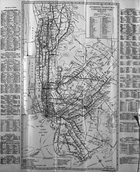 <em>"The Authentic Transit Map of Greater New York. Produced under the direction of Alexander Gross, F.R.G.S. Published by Geographia Map Co. 11 John Street New York, NY."</em>, 1942. b/w negative, 4x5in. Brooklyn Museum. (F129_B79_G29_Brooklyn_map_bw.jpg