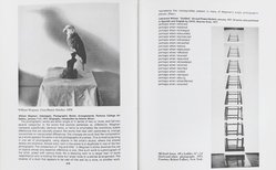 <em>"Images and text relating to works by William Wegman, Lawrence Weiner, and Michael Snow."</em>, 2012. Printed material. Brooklyn Museum. (Photo: Brooklyn Museum, N1232_C65_L66b_Six_Years_p218-219_PS4.jpg