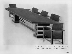 <em>"Paul T. Frankl. Conference table and chairs."</em>, 1930. Bw negative 4x5in. Brooklyn Museum. (NK1530_Am3_p123_bw.jpg