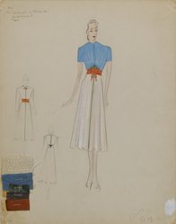<em>"Day Dress, Elizabeth Hawes, 'The Conquest of Mexico', Spring Summer 1938. (Hawes Collection, Box #10, Folder #7, vol. 12a, SS 1938 (1-10)"</em>, 1938. Printed material. Brooklyn Museum. (SC01.1_box010-07_vol12a_no01_Hawes_The_Conquest_of_Mexico_spring_summer_1938.jpg