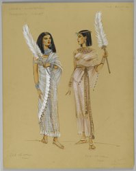 <em>"Fashion and Costume Sketch Collection. Adele Balkan/Charles LeMaire sketch, ladies in waiting in 'The Egyptian,' 1954."</em>. Printed material. Brooklyn Museum. (Photo: Brooklyn Museum, SC01.1_box103-1_Balkan_LeMaire_The_Egyptian_ladies_in_waiting_1954_PS2.jpg