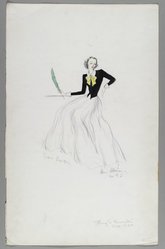 <em>"Fashion and Costume Sketch Collection. Travis Banton sketch, Miss Oberon as G.S., A Song to Remember, 1943"</em>. Printed material. Brooklyn Museum. (Photo: Brooklyn Museum, SC01.1_box107-2_Banton_A_Song_to_Remember_Oberon_1943_PS2.jpg