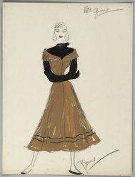 <em>"Fashion and Costume Sketch Collection. Bonnie Cashin sketch, McGuire, turtleneck brown dress, n.d."</em>. Printed material. Brooklyn Museum. (Photo: Brooklyn Museum, SC01.1_box109-2_Cashin_McGuire_turtleneck_brown_dress_PS2.jpg