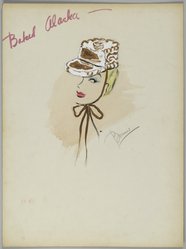 <em>"Fashion and Costume Sketch Collection. Bonnie Cashin sketch, dessert hat, baked Alaska, n.d."</em>. Printed material. Brooklyn Museum. (Photo: Brooklyn Museum, SC01.1_box109-2_Cashin_dessert_hat_baked_Alaska_PS2.jpg
