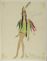 <em>"Fashion and Costume Sketch Collection. Bonnie Cashin sketch, Indian girl in 'Where Do We Go from Here,' 1947."</em>. Printed material. Brooklyn Museum. (Photo: Brooklyn Museum, SC01.1_box110-2_Cashin_Where_Do_We_Go_from_Here_Indian_girl_1947_PS2.jpg