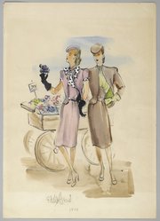 <em>"Fashion and Costume Sketch Collection. Edith Head sketch, 'Lady in the Dark,'  Waldo Angelo, illustrator, 1944."</em>. Printed material. Brooklyn Museum. (Photo: Brooklyn Museum, SC01.1_box116-1_Head_Lady_in_the_Dark_1944_illus_Waldo_Angelo_PS2.jpg