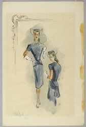 <em>"Fashion and Costume Sketch Collection. Edith Head sketch, blue ensemble, 1944."</em>. Printed material. Brooklyn Museum. (Photo: Brooklyn Museum, SC01.1_box116-1_Head_blue_ensemble_1944_PS2.jpg