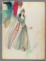 <em>"Fashion and Costume Sketch Collection. Walter Plunkett sketch, Gloria de Haven in Rubaiyat sequence in 'Summer Holiday,' 1948."</em>. Printed material. Brooklyn Museum. (Photo: Brooklyn Museum, SC01.1_box120-3_Plunkett_Summer_Holiday_Gloria_de_Haven_Rubaiyat_sequence_1948_PS2.jpg