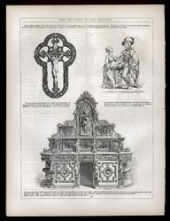 <em>"The industry of all nations. Crucifixion and group of two figures carved in wood  by J.G. Lange (heirs), Wurtemberg. Sideboard carved in rosewood by Auguste Eliaers, Cornhill, Boston."</em>, 1854. Printed material. Brooklyn Museum. (Photo: Brooklyn Museum, T783_B1_Si3_Art_Industry_p114_SL1.jpg