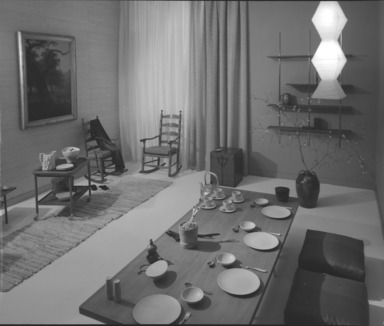 Table Settings: The Old With the New. [05/15/1957 - 06/16/1957]. Installation view: Russel Wright room.