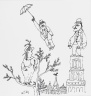 [Untitled] (Spring - Man with Umbrella/Woman on Tree/Man on Tower)