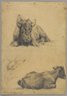 Reclining Bull and Head of Goat (recto) and Reclining Bull (verso)