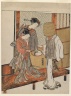 Courtesan and Kamuro Looking at the Face of a Komusō Reflected in a Mirror