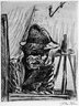 Self-Portrait with Hat at Drawing Board, by Gaslight (Selbstbildnis mit Hut beim Zeichenbrett, mit Gaslicht)