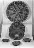 Coiled Dish-shaped Basket with Geometric Decorations