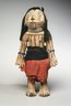 Brown Pottery Doll with Painted Line Designs