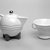 Michael Graves (American, 1934-2015). <em>Coffee Pot with Lid and Drip Spout</em>, Designed 1987; Manufactured 1989-1990. Porcelain, Coffee Pot & Lid (a & b): 7 x 9 1/4 x 5 3/4 in. (17.8 x 23.5 x 14.6 cm). Brooklyn Museum, Gift of Swid Powell, 1990.34.1a-c. Creative Commons-BY (Photo: Brooklyn Museum, 1990.34.1a-c_view1_bw.jpg)