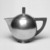 Marion Anderson Noyes (American, 1907-2002). <em>Teapot with Lid</em>, ca. 1933. Pewter, walnut, 6 3/4 x 8 5/8 x 5 3/8 in. (17.1 x 21.9 x 13.7 cm). Brooklyn Museum, Gift of Marion Anderson Noyes, 1991.258.1a-b. Creative Commons-BY (Photo: Brooklyn Museum, 1991.258.1a-b_bw.jpg)