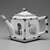  <em>Teapot with Lid</em>, ca. 1880. Glazed earthenware with transfer printed decoration, teapot: 4 1/4 x 8 x 4 1/3 in. (10.8 x 20.3 x 11.4 cm). Brooklyn Museum, Gift of Paul F. Walter, 1993.209.23a-b. Creative Commons-BY (Photo: Brooklyn Museum, 1993.209.23a-b_side_bw.jpg)