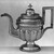 N. Taylor & Co. (American, working 1808-1817). <em>Teapot</em>, ca. 1815. Silver, height x width: 10 13/16 x 12 5/8 in. (27.4 x 32 cm). Brooklyn Museum, Bequest of Samuel E. Haslett, 20.789. Creative Commons-BY (Photo: Brooklyn Museum, 20.789_acetate_bw.jpg)