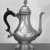 Daniel Christian Fueter (Swiss, 1720-1785). <em>Coffee Pot</em>, ca. 1765. Silver with wooden handle, 12 1/8 x 6 x 10 in. (30.8 x 15.2 x 25.4 cm). Brooklyn Museum, Bequest of Samuel E. Haslett, 20.796. Creative Commons-BY (Photo: Brooklyn Museum, 20.796_acetate_bw.jpg)