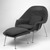 Eero Saarinen (American, born Finland, 1910-1961). <em>Womb Chair Ottoman, Model No. 74</em>, designed 1947-1948, made ca. 1959. Chrome-plated tubular steel, fiberglass, plastic, wood-particle shell, latex foam, upholstery, 16 x 25 1/2 x 20 in. (40.6 x 64.8 x 50.8 cm). Brooklyn Museum, Gift of Sandra Sheppard Rodgers, Gail Sheppard Moloney, Lynn Sheppard Manger, and John W. Sheppard, Jr. from the Estate of their mother, Rose Jackson Sheppard Milbank, by exchange, 2001.37.2. Creative Commons-BY (Photo: , 2001.37.1-2_bw_IMLS.jpg)