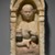 Coptic. <em>Funerary Stela with Boy Seated in a Niche</em>, 4th-5th century C.E. Limestone, ancient and modern paint, 26 9/16 x 12 5/8 x 6 3/16 in. (67.5 x 32 x 15.7 cm). Brooklyn Museum, Charles Edwin Wilbour Fund, 71.39.2. Creative Commons-BY (Photo: Brooklyn Museum, 71.39.2_PS1.jpg)