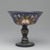  <em>Painted Stemmed Cup</em>, late 19th century. Translucent deep blue glass; free blown and enameled; tooled on the pontil, 4 7/8 x 5 in. (12.4 x 12.7 cm). Brooklyn Museum, Designated Purchase Fund, 76.11. Creative Commons-BY (Photo: Brooklyn Museum, 76.11_side2_PS2.jpg)