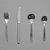 Russel Wright (American, 1904-1976). <em>Four-Piece Flatware Setting</em>, ca. 1950-1958. Stainless steel, Fork (a): 1 1/8 x 1 x 7 3/16 in. (2.9 x 2.5 x 18.3 cm). Brooklyn Museum, Gift of Paul F. Walter, 85.109.1a-d. Creative Commons-BY (Photo: Brooklyn Museum, 85.109.1a-d_bw.jpg)