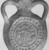 Coptic. <em>Pilgrim Flask</em>, 5th-7th century C.E. Terracotta, 4 5/16 x 2 15/16 in. (11 x 7.5 cm). Brooklyn Museum, Gift of Evangeline Wilbour Blashfield, Theodora Wilbour, and Victor Wilbour honoring the wishes of their mother, Charlotte Beebe Wilbour, as a memorial to their father, Charles Edwin Wilbour, 16.163. Creative Commons-BY (Photo: , CUR.16.163_NegID_16.163_GRPC_print_cropped_bw.jpg)