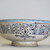  <em>Bowl with an Enthronement Scene</em>, late 12th-early 13th century. Ceramic, mina’i (enameled) or haft rangi (seven colors) ware; in-glaze painted in blue, turquoise, and purple on an opaque white glaze, overglaze painted in red and black, with leaf gilding, 3 3/16 x 8 1/4 in. (8.1 x 21 cm). Brooklyn Museum, Gift of the Ernest Erickson Foundation, Inc., 86.227.61. Creative Commons-BY (Photo: Brooklyn Museum, CUR.86.227.61_exterior.jpg)
