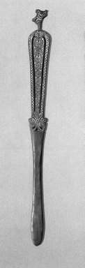 <em>Lime Spatula (Kena)</em>, 19th century. Wood, lime, 17 x 1 9/16 x 1/4 in. (43.2 x 4 x 0.6 cm). Brooklyn Museum, Brooklyn Museum Collection, 00.114. Creative Commons-BY (Photo: Brooklyn Museum, 00.114_acetate_bw.jpg)