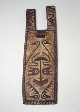 Possibly Elema. <em>Shield</em>, 19th century. Wood, fiber, pigment, 33 5/8 x 11 5/8 x 2 in. (85.4 x 29.5 x 5.1 cm). Brooklyn Museum, Brooklyn Museum Collection, 00.135. Creative Commons-BY (Photo: Brooklyn Museum, 00.135.jpg)