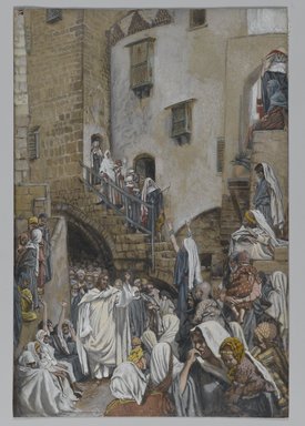 James Tissot (Nantes, France, 1836–1902, Chenecey-Buillon, France). <em>A Woman Cries Out in a Crowd (Une femme crie dans en foule)</em>, 1886-1894. Opaque watercolor over graphite on gray wove paper, Image: 9 5/8 x 6 1/2 in. (24.4 x 16.5 cm). Brooklyn Museum, Purchased by public subscription, 00.159.160 (Photo: Brooklyn Museum, 00.159.160_PS2.jpg)