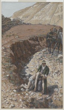 James Tissot (Nantes, France, 1836–1902, Chenecey-Buillon, France). <em>The Good Samaritan (Le bon samaritain)</em>, 1886-1894. Opaque watercolor over graphite on gray wove paper, Image: 10 x 5 3/16 in. (25.4 x 13.2 cm). Brooklyn Museum, Purchased by public subscription, 00.159.175 (Photo: Brooklyn Museum, 00.159.175_PS2.jpg)