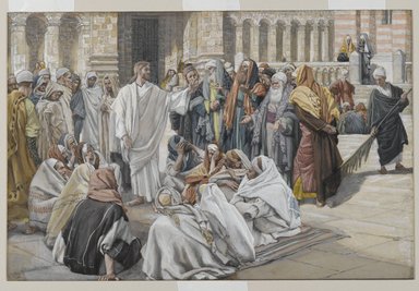 James Tissot (Nantes, France, 1836–1902, Chenecey–Buillon, France). <em>The Pharisees Question Jesus (Les pharisiens questionnent Jésus)</em>, 1886–1894. Opaque watercolor over graphite on gray wove paper, Image: 7 3/8 x 11 1/8 in. (18.7 x 28.3 cm). Brooklyn Museum, Purchased by public subscription, 00.159.208 (Photo: Brooklyn Museum, 00.159.208_PS2.jpg)