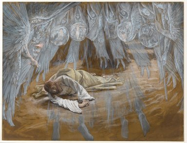 James Tissot (French, 1836-1902). <em>The Grotto of the Agony (La Grotte de l'agonie)</em>, 1886-1894. Opaque watercolor over graphite on dark brown wove paper, Image: 11 1/16 x 14 7/16 in. (28.1 x 36.7 cm). Brooklyn Museum, Purchased by public subscription, 00.159.231 (Photo: Brooklyn Museum, 00.159.231_PS1.jpg)