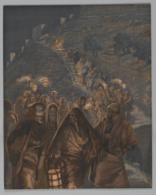 James Tissot (Nantes, France, 1836–1902, Chenecey-Buillon, France). <em>The Procession of Judas (Le cortège de Judas)</em>, 1886-1894. Opaque watercolor over graphite on gray wove paper, Image: 10 13/16 x 8 11/16 in. (27.5 x 22.1 cm). Brooklyn Museum, Purchased by public subscription, 00.159.233 (Photo: Brooklyn Museum, 00.159.233_PS2.jpg)