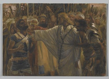 James Tissot (French, 1836-1902). <em>The Healing of Malchus (La guérison de Malchus)</em>, 1886-1894. Opaque watercolor over graphite on gray wove paper, Image: 5 1/4 x 7 5/8 in. (13.3 x 19.4 cm). Brooklyn Museum, Purchased by public subscription, 00.159.239 (Photo: Brooklyn Museum, 00.159.239_PS2.jpg)