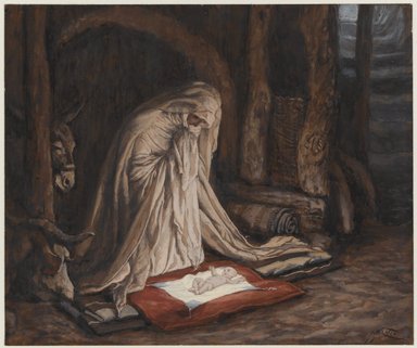 James Tissot (Nantes, France, 1836–1902, Chenecey–Buillon, France). <em>The Birth of Our Lord Jesus Christ (La nativité de Notre-Seigneur Jésus-Christ)</em>, 1886–1894. Opaque watercolor over graphite on gray wove paper, Image: 5 5/8 x 6 3/4 in. (14.3 x 17.1 cm). Brooklyn Museum, Purchased by public subscription, 00.159.24 (Photo: Brooklyn Museum, 00.159.24_PS1.jpg)