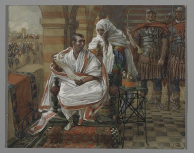 James Tissot (French, 1836-1902). <em>The Message of Pilate's Wife.  Pilate</em>, 1886-1894. Opaque watercolor over graphite on gray wove paper, a: 5 3/4 x 7 3/16 in. (14.6 x 18.3 cm). Brooklyn Museum, Purchased by public subscription, 00.159.260a-b (Photo: Brooklyn Museum, 00.159.260a_PS2.jpg)