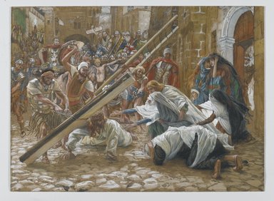James Tissot (Nantes, France, 1836–1902, Chenecey-Buillon, France). <em>Jesus Meets His Mother (Jésus rencontre sa mère)</em>, 1886-1894. Opaque watercolor over graphite on gray wove paper, Image: 10 7/16 x 14 1/4 in. (26.5 x 36.2 cm). Brooklyn Museum, Purchased by public subscription, 00.159.280 (Photo: Brooklyn Museum, 00.159.280_PS2.jpg)