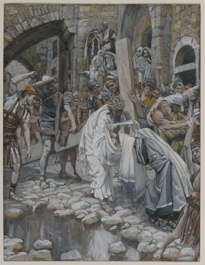 James Tissot (Nantes, France, 1836–1902, Chenecey–Buillon, France). <em>A Holy Woman Wipes the Face of Jesus (Une sainte femme essuie le visage de Jésus)</em>, 1886–1894. Opaque watercolor over graphite on gray wove paper, Image: 9 1/8 x 7 in. (23.2 x 17.8 cm). Brooklyn Museum, Purchased by public subscription, 00.159.283 (Photo: Brooklyn Museum, 00.159.283_PS1.jpg)